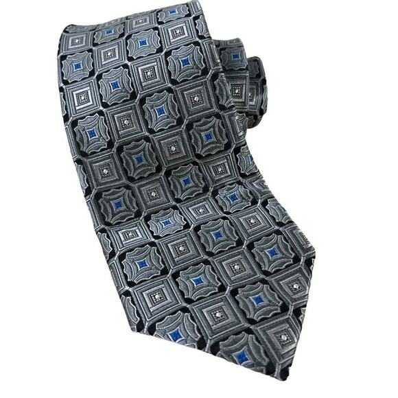 Jos Joseph A Bank Signature Collection Mens Gray Blue 100% Silk Tie Necktie 3.5" - Picture 1 of 16